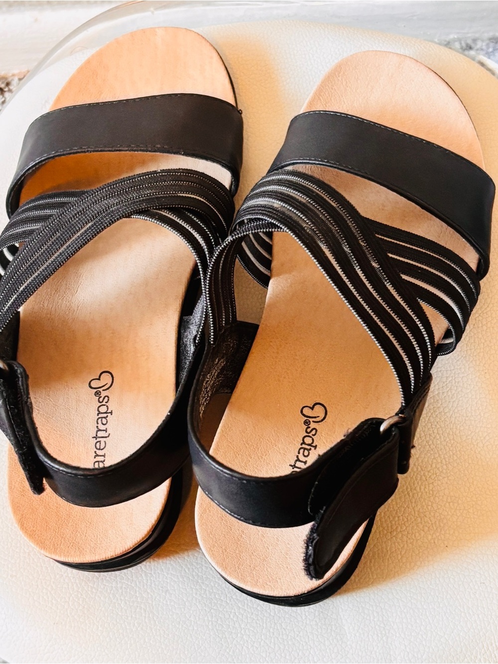 BareTraps Black Strappy Elastic Slide Sandals